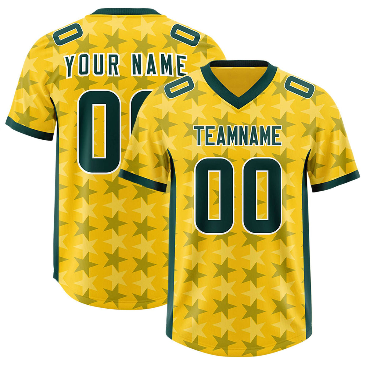 Custom Gold Green Personalized All Star Graffiti Pattern Authentic Football Jersey
