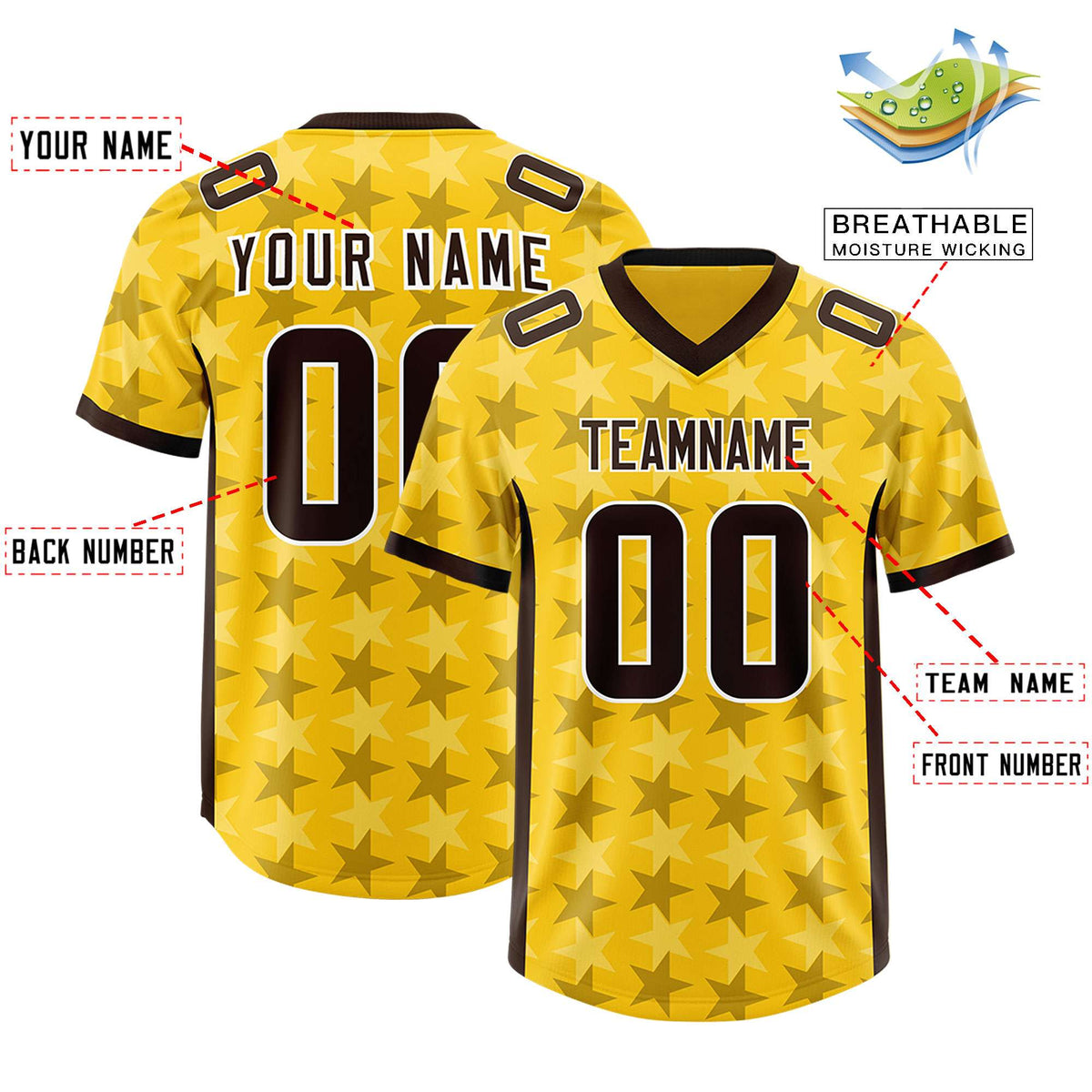 Custom Gold Black Personalized All Star Graffiti Pattern Authentic Football Jersey