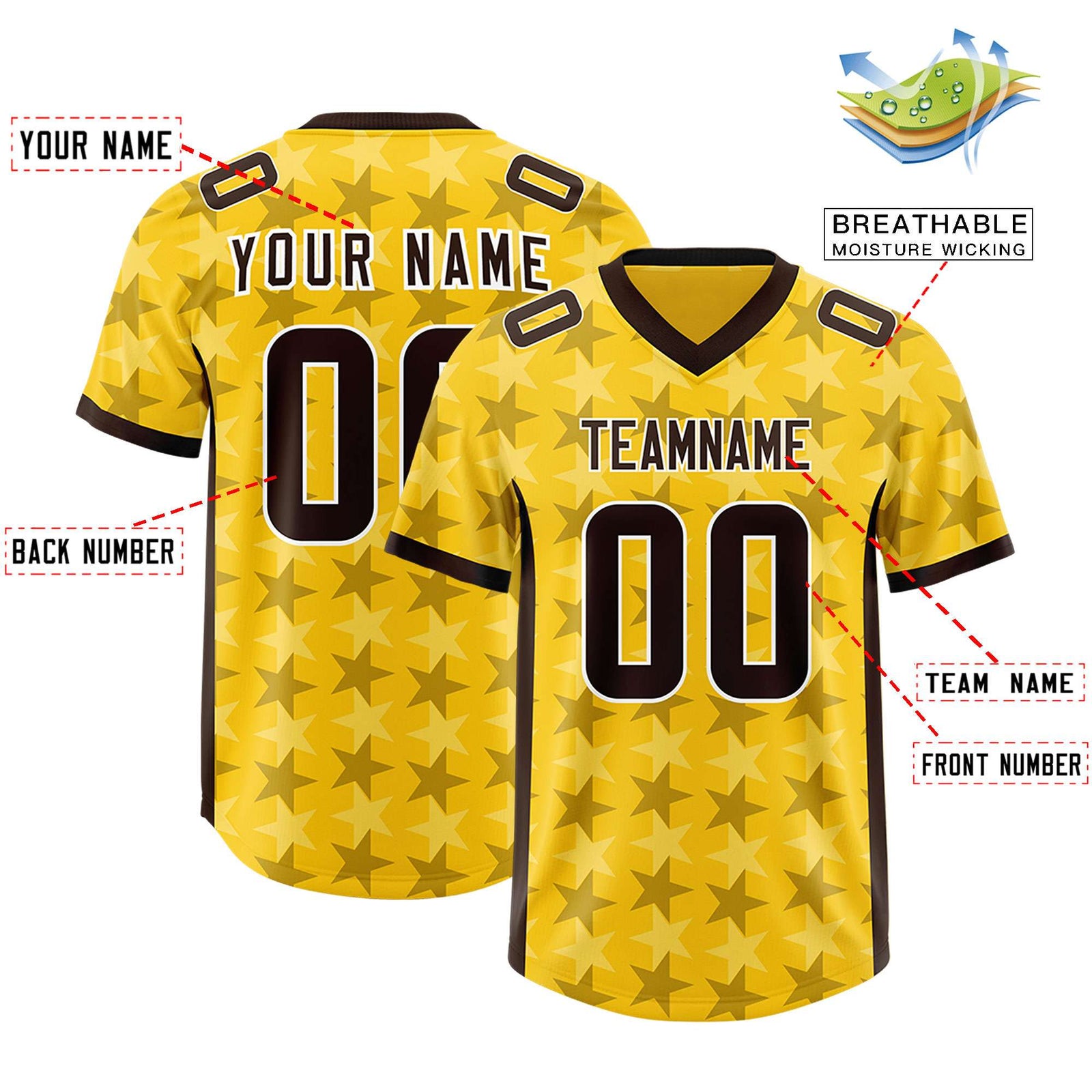 Custom Gold Black Personalized All Star Graffiti Pattern Authentic Football Jersey