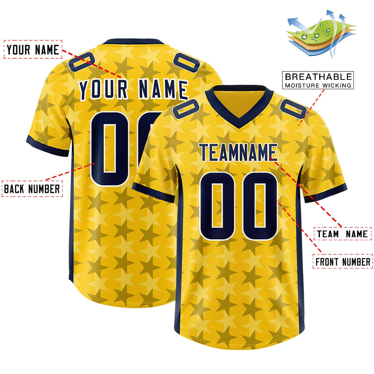 Custom Gold Navy Personalized All Star Graffiti Pattern Authentic Football Jersey