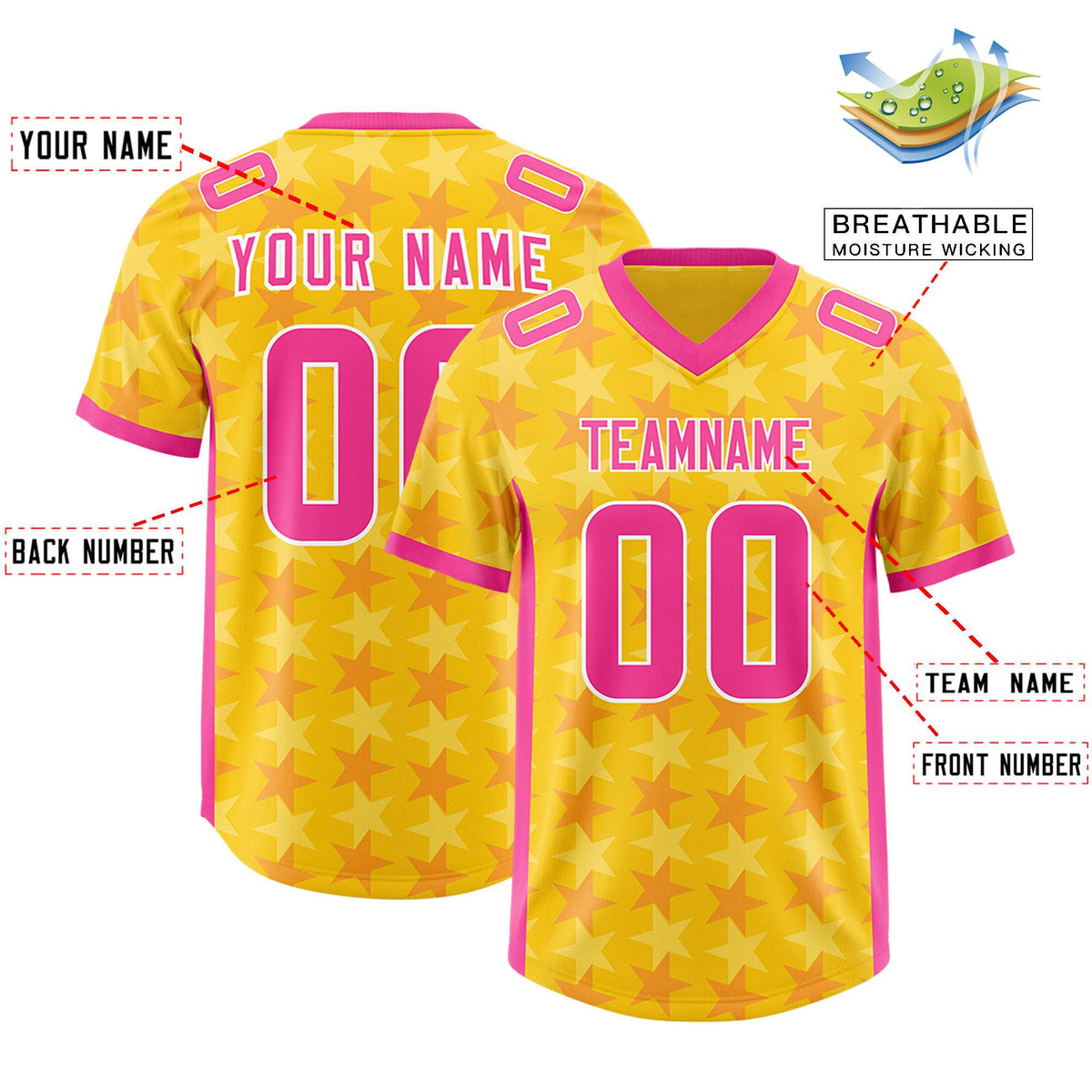 Custom Gold Pink Personalized All Star Graffiti Pattern Authentic Football Jersey