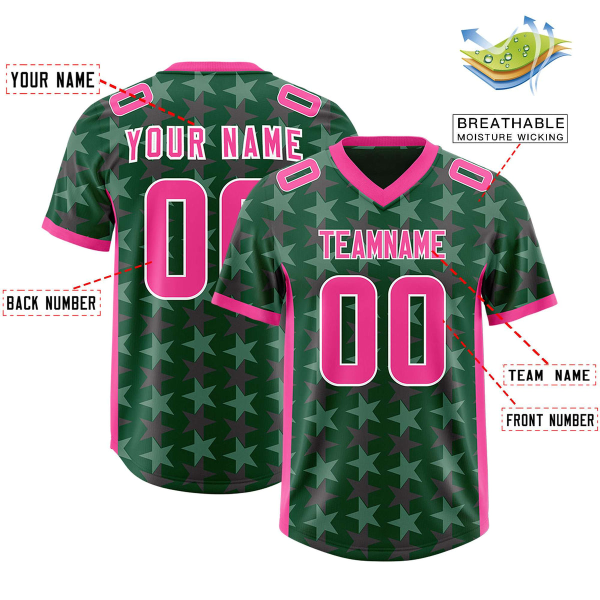 Custom Green Pink Personalized All Star Graffiti Pattern Authentic Football Jersey