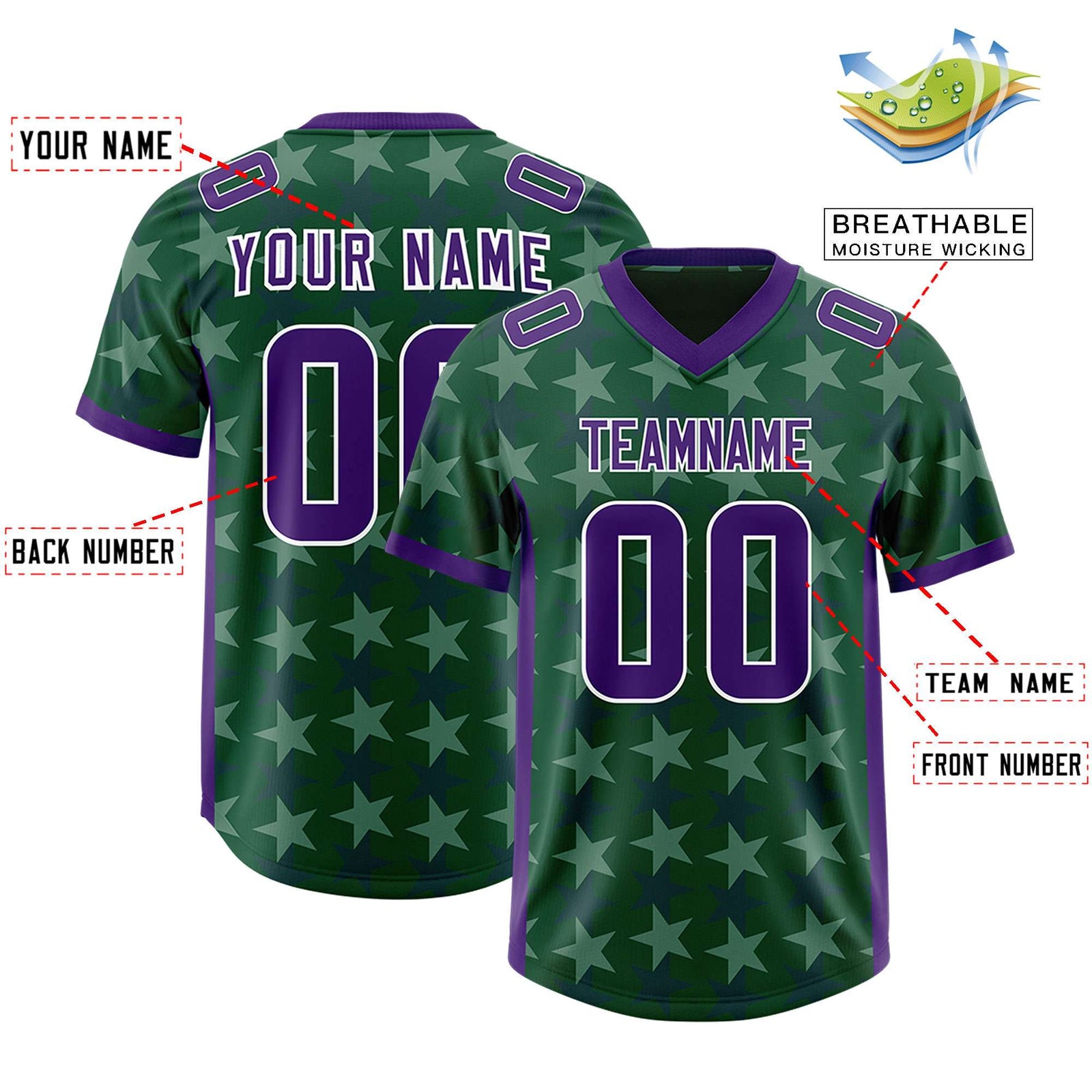 Custom Green Purple Personalized All Star Graffiti Pattern Authentic Football Jersey