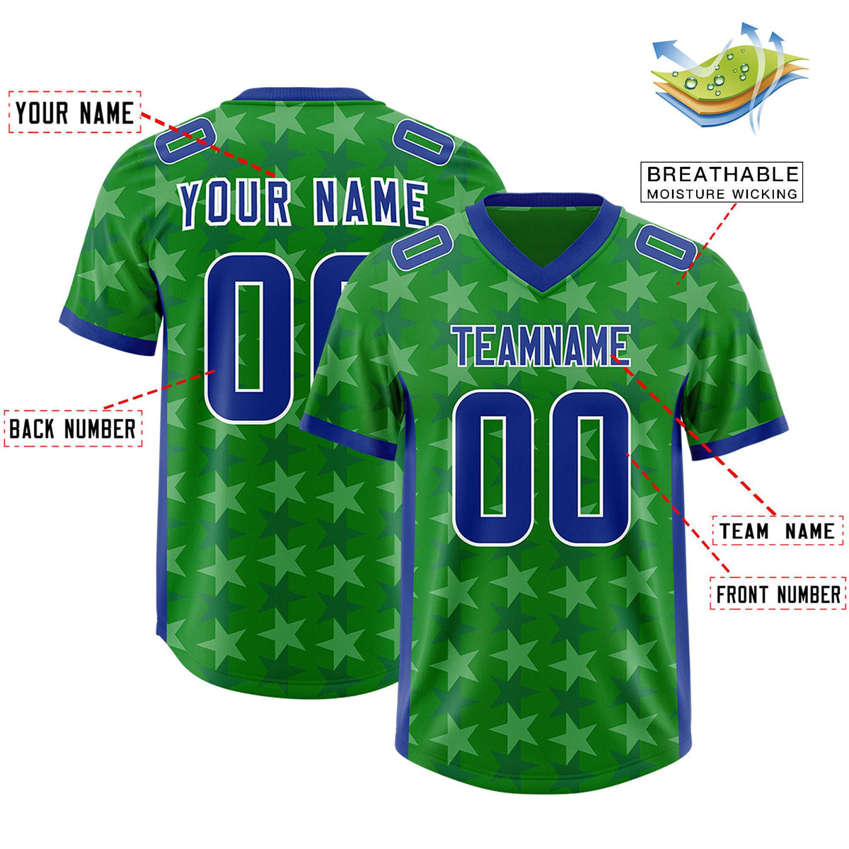 Custom Kelly Green Royal Personalized All Star Graffiti Pattern Authentic Football Jersey