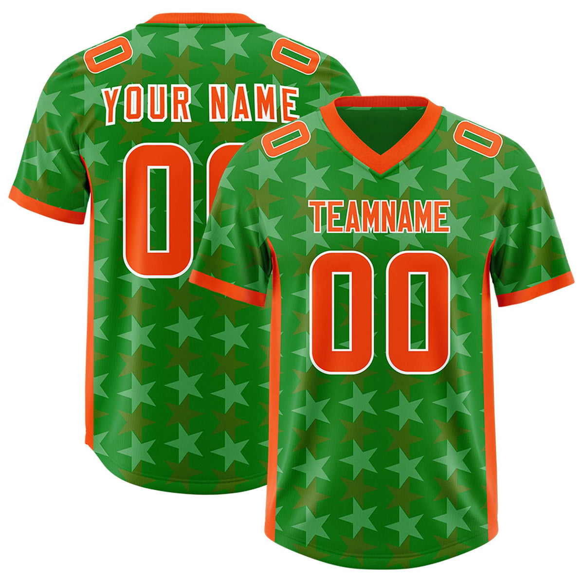 Custom Kelly Green Orange Personalized All Star Graffiti Pattern Authentic Football Jersey