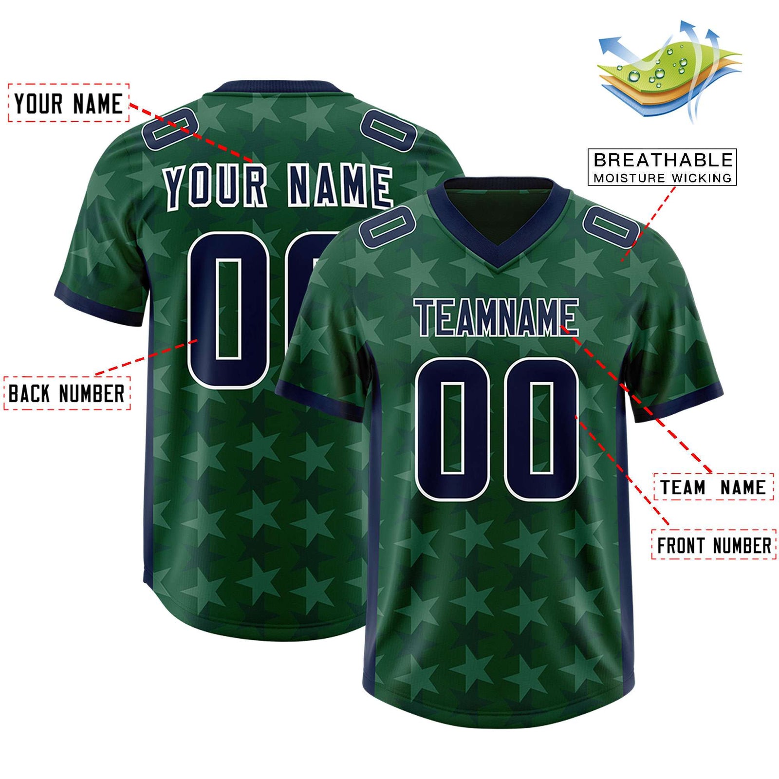 Custom Green Navy Personalized All Star Graffiti Pattern Authentic Football Jersey