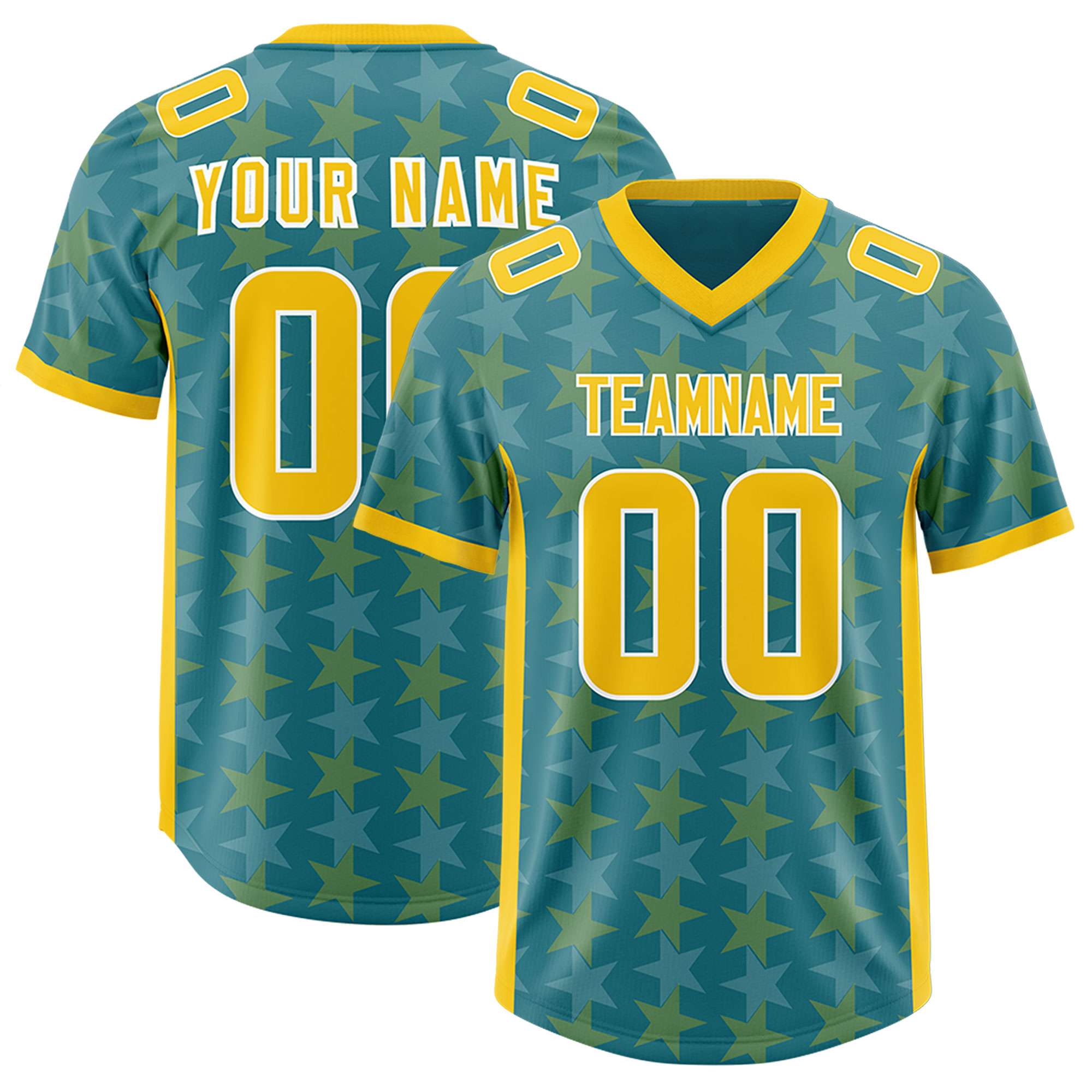 Custom Aqua Gold Personalized All Star Graffiti Pattern Authentic Football Jersey