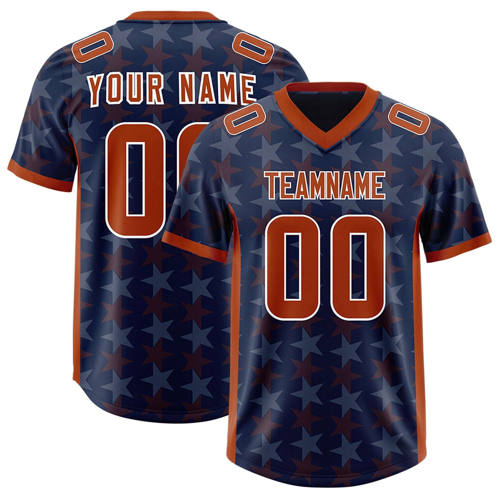 Custom Navy Texas Orange Personalized All Star Graffiti Pattern Authentic Football Jersey