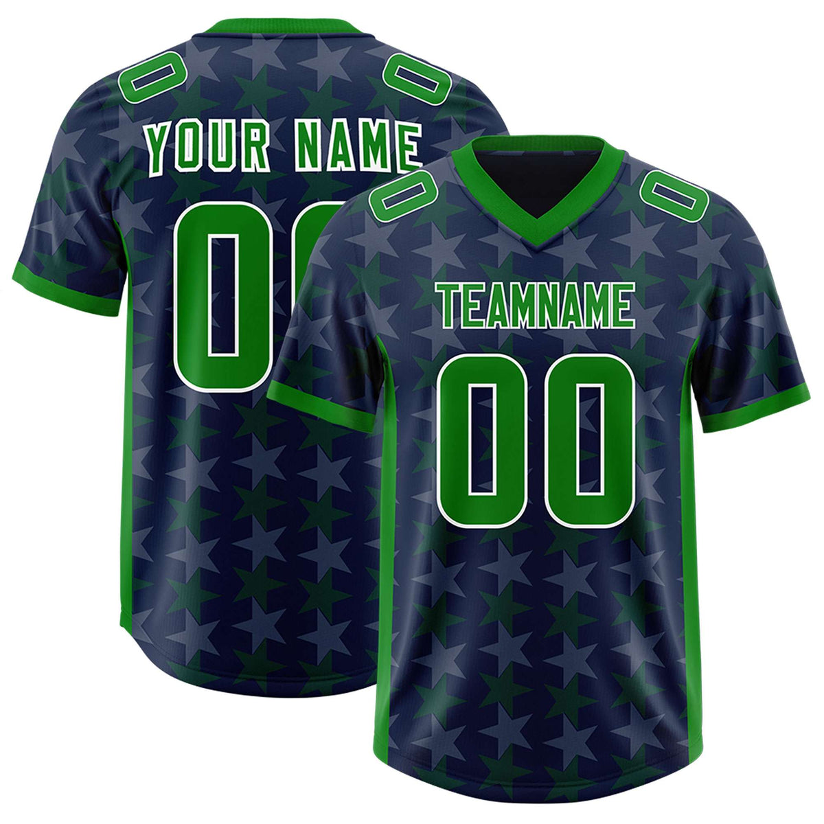 Custom Navy Kelly Green Personalized All Star Graffiti Pattern Authentic Football Jersey