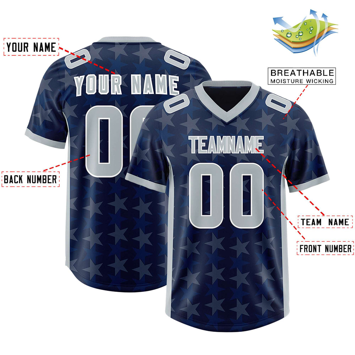 Custom Navy Grey Personalized All Star Graffiti Pattern Authentic Football Jersey