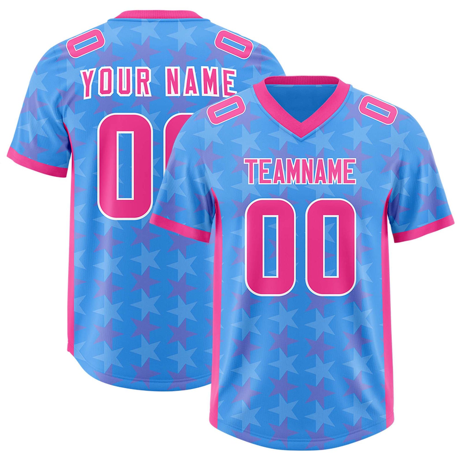 Custom Light Blue Pink Personalized All Star Graffiti Pattern Authentic Football Jersey