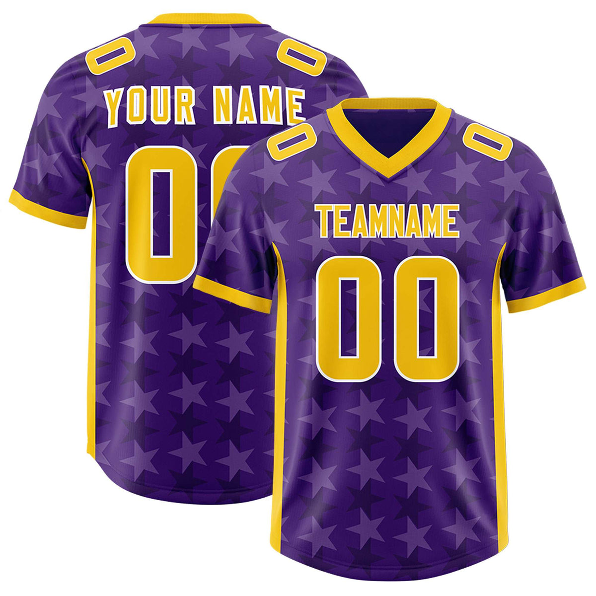 Custom Purple Gold Personalized All Star Graffiti Pattern Authentic Football Jersey