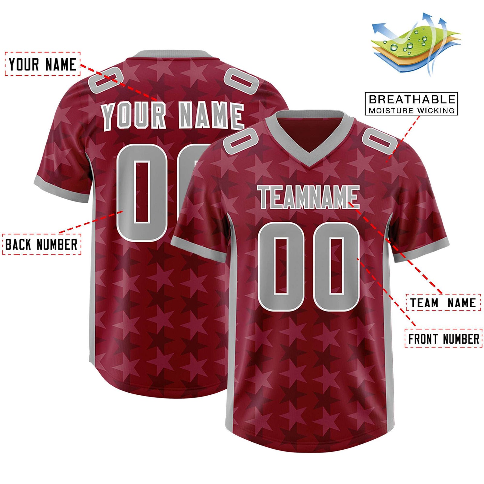 Custom Crimson Grey Personalized All Star Graffiti Pattern Authentic Football Jersey