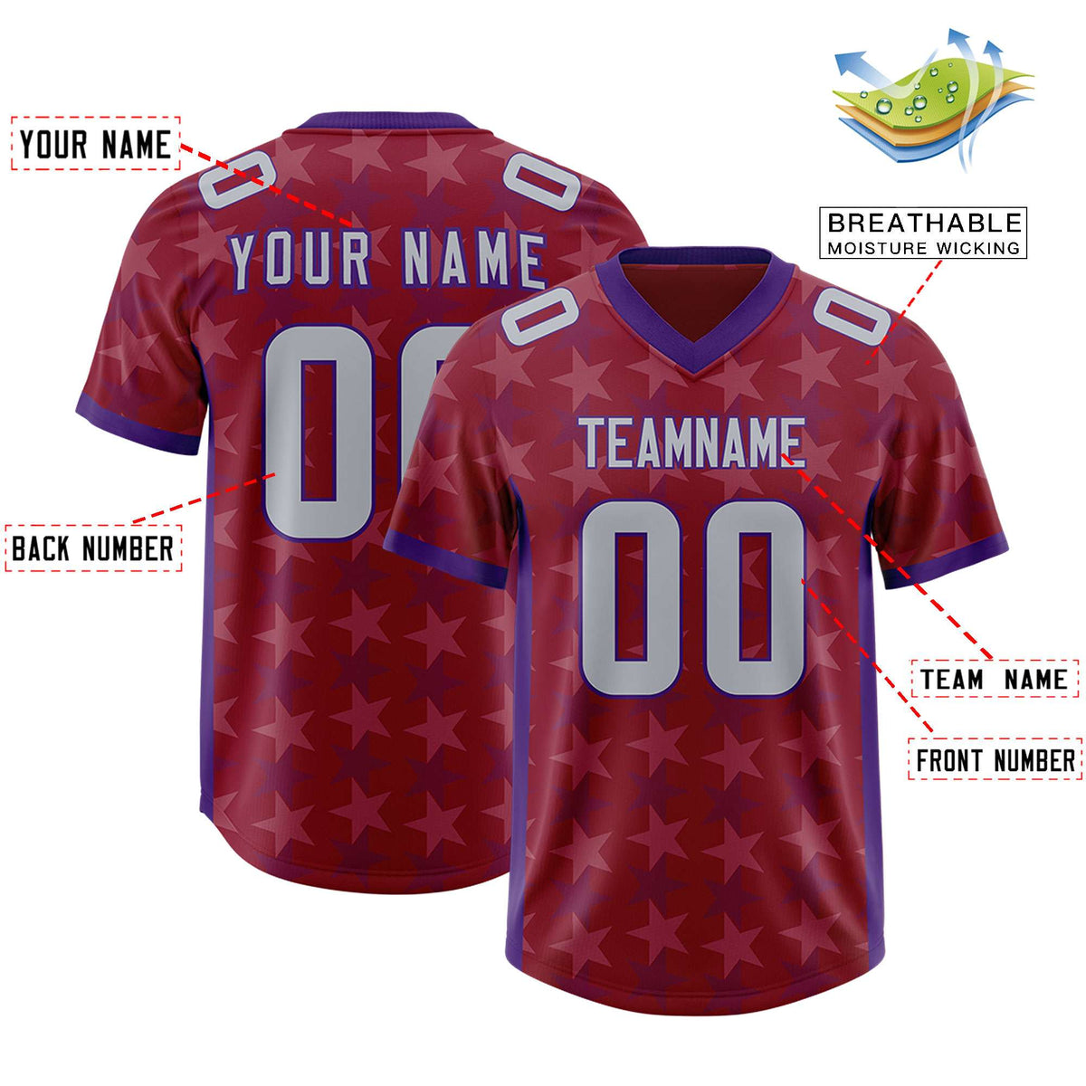 Custom Crimson Purple Personalized All Star Graffiti Pattern Authentic Football Jersey