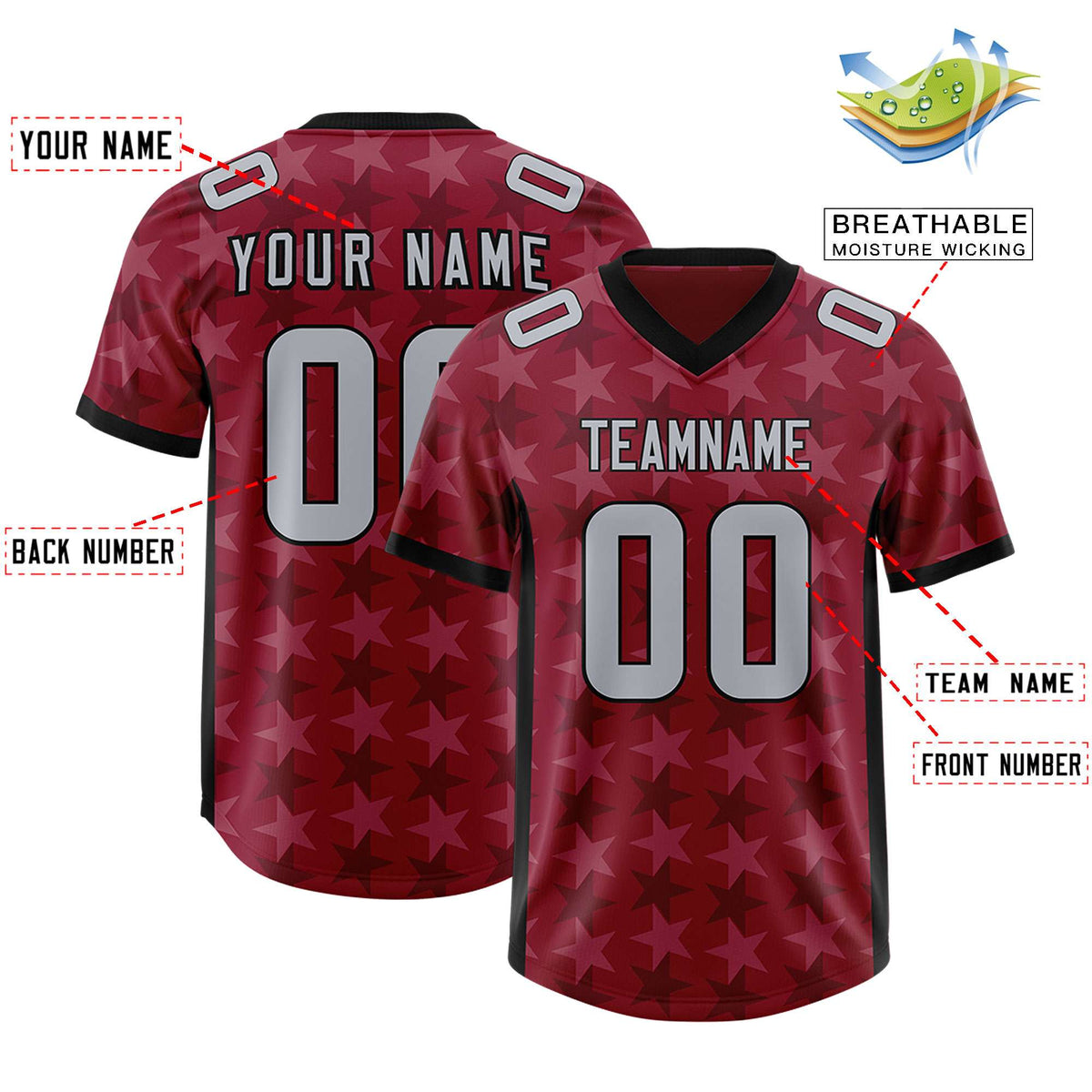 Custom Crimson Black Personalized All Star Graffiti Pattern Authentic Football Jersey