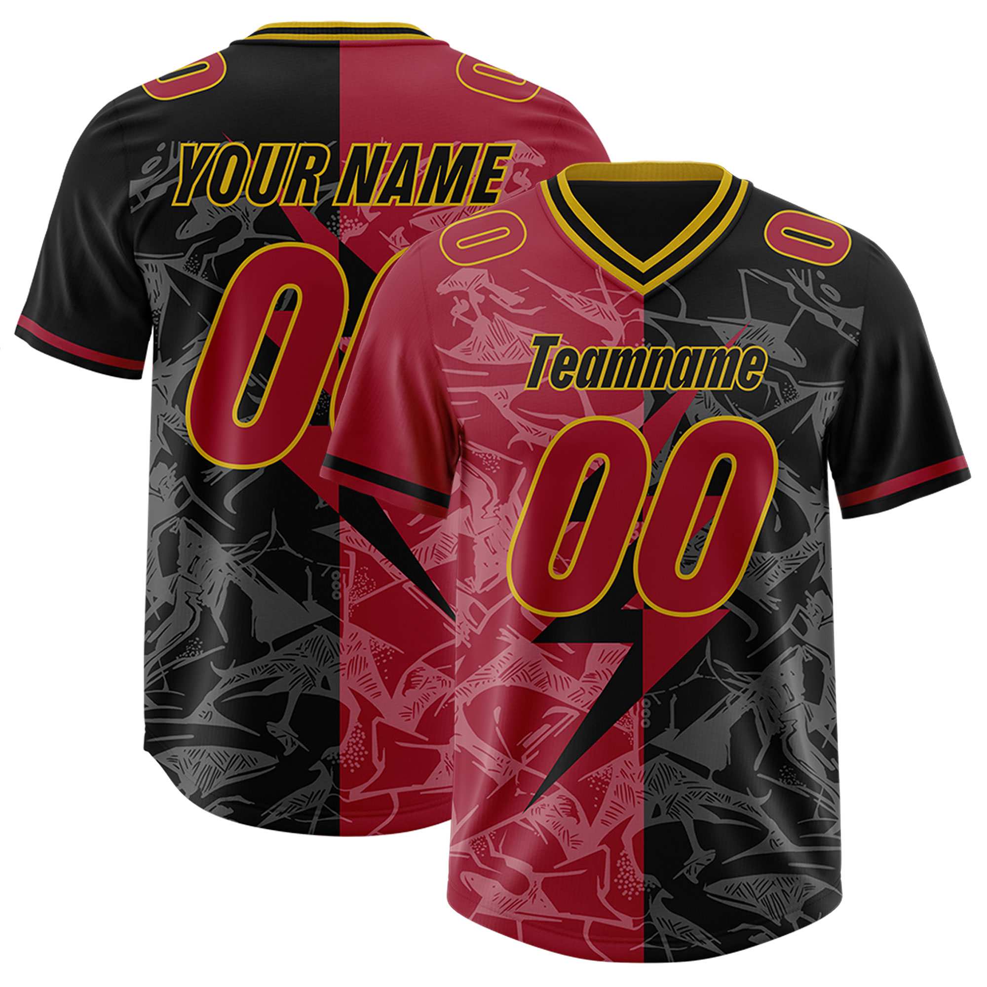Custom Black Cardinal Split Personalized Lightning Pattern Football Jersey