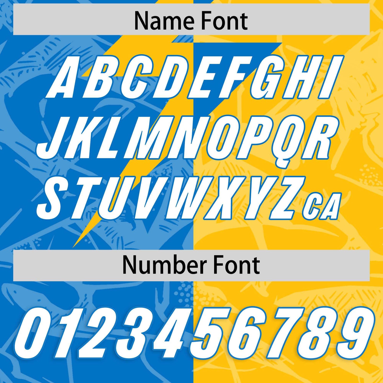 Custom Panther Blue Gold Split Personalized Lightning Pattern Football Jersey