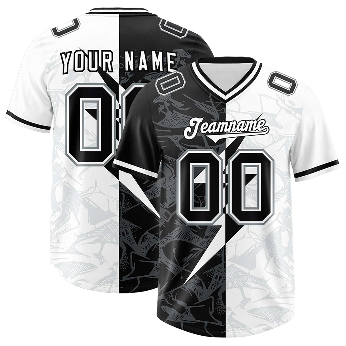 Custom White Black Split Personalized Lightning Pattern Football Jersey