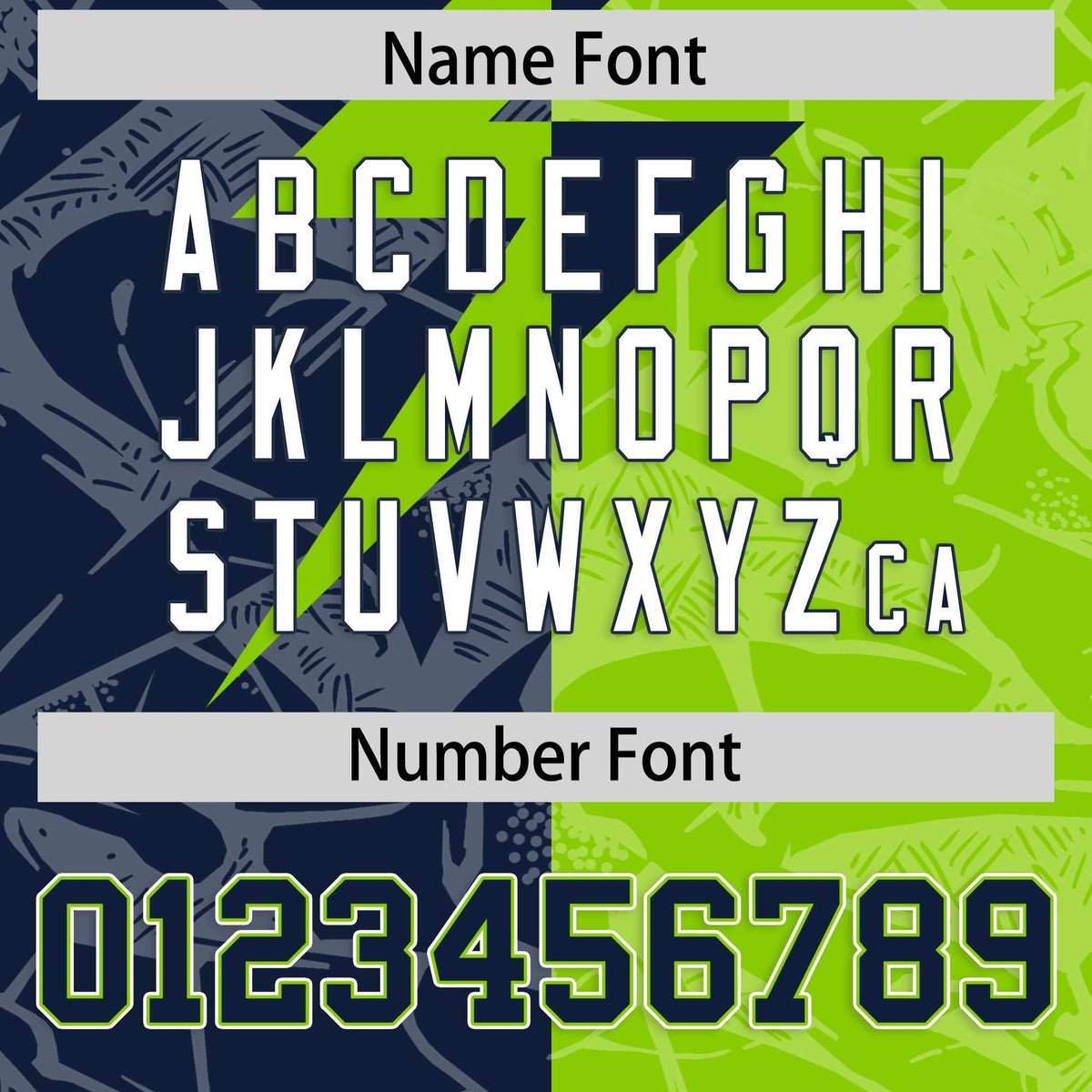 Custom Neon Green Navy Split Personalized Lightning Pattern Football Jersey