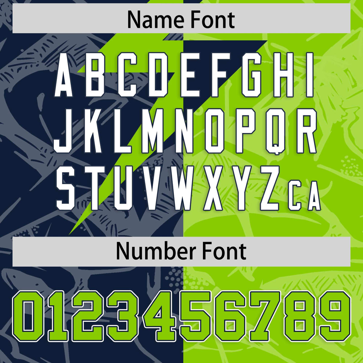 Custom Neon Green Navy Split Personalized Lightning Pattern Football Jersey