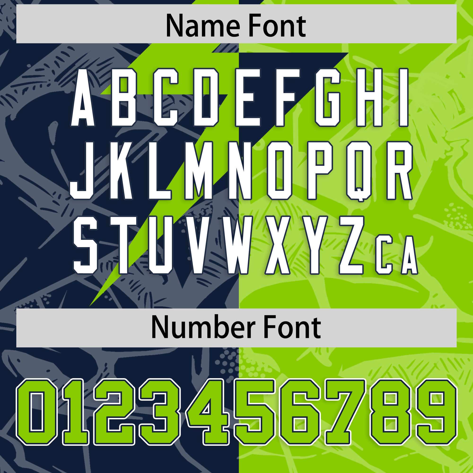 Custom Neon Green Navy Split Personalized Lightning Pattern Football Jersey