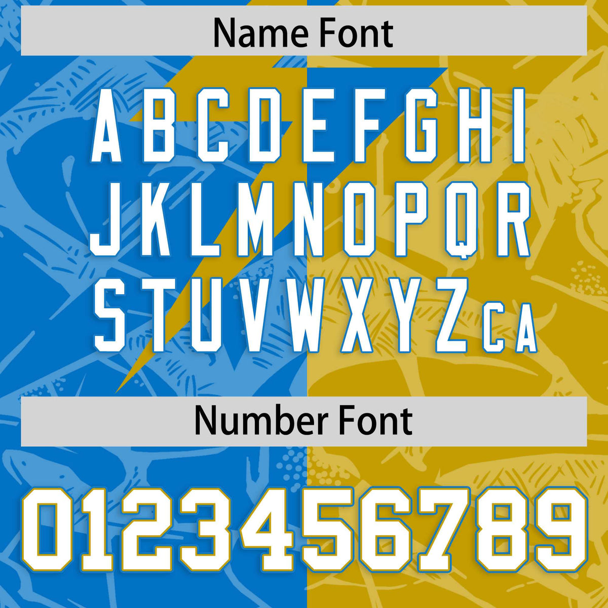 Custom Panther Blue Old Gold Split Personalized Lightning Pattern Football Jersey