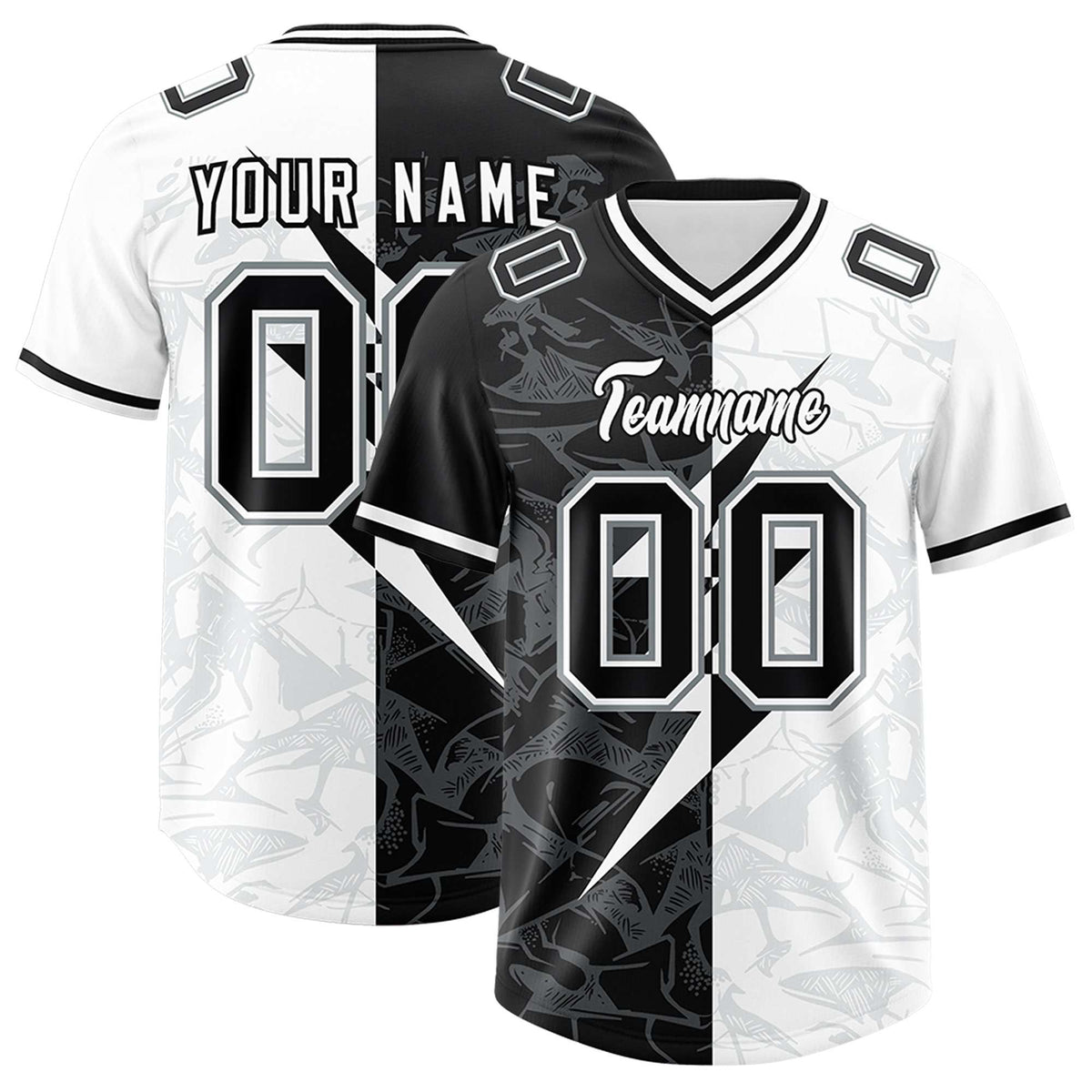 Custom White Black Split Personalized Lightning Pattern Football Jersey
