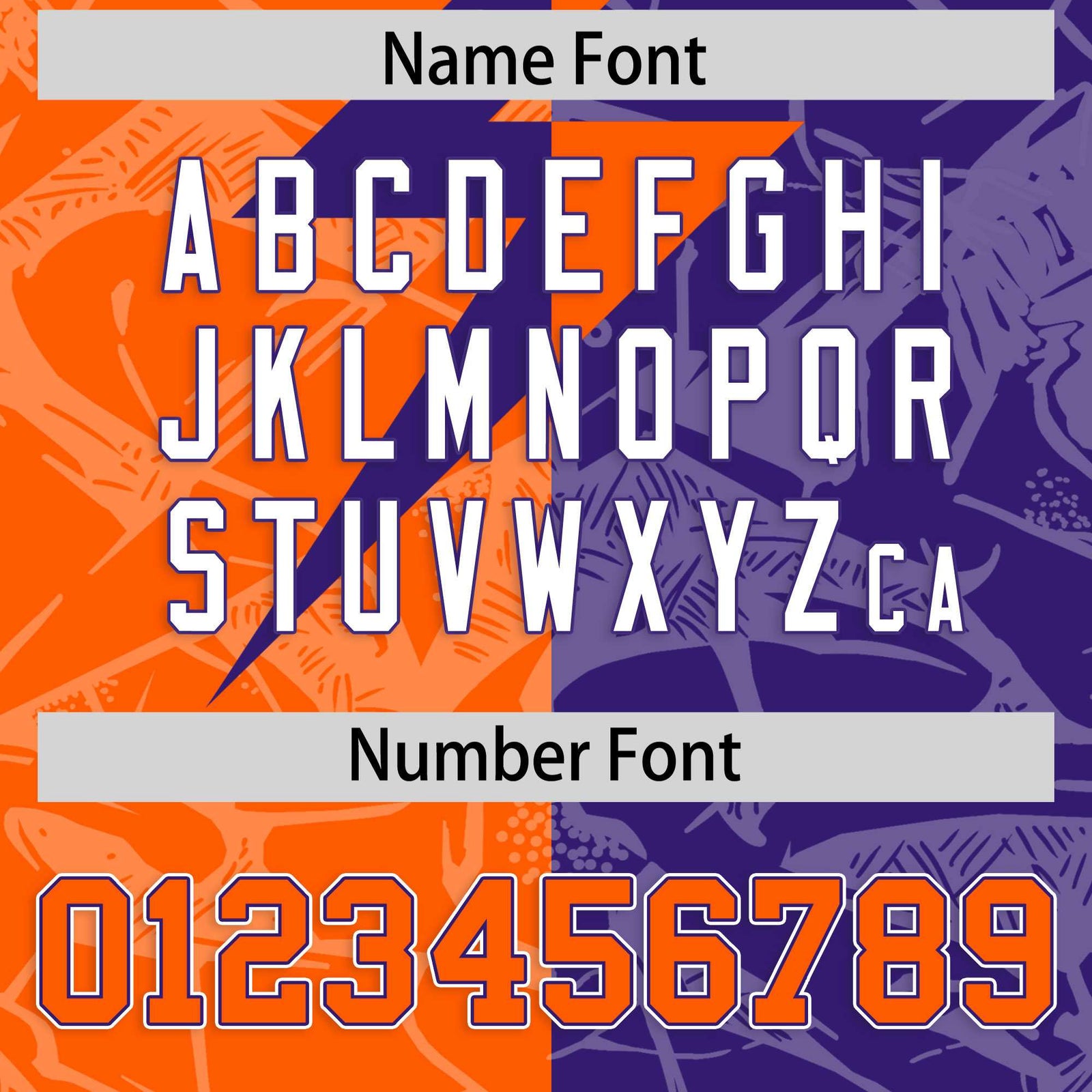 Custom Orange Purple Split Personalized Lightning Pattern Football Jersey