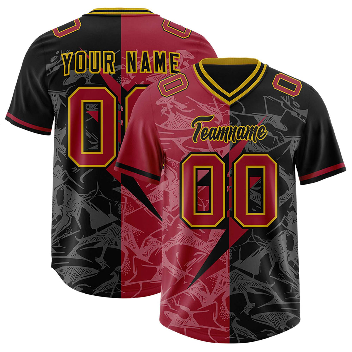 Custom Black Cardinal Split Personalized Lightning Pattern Football Jersey