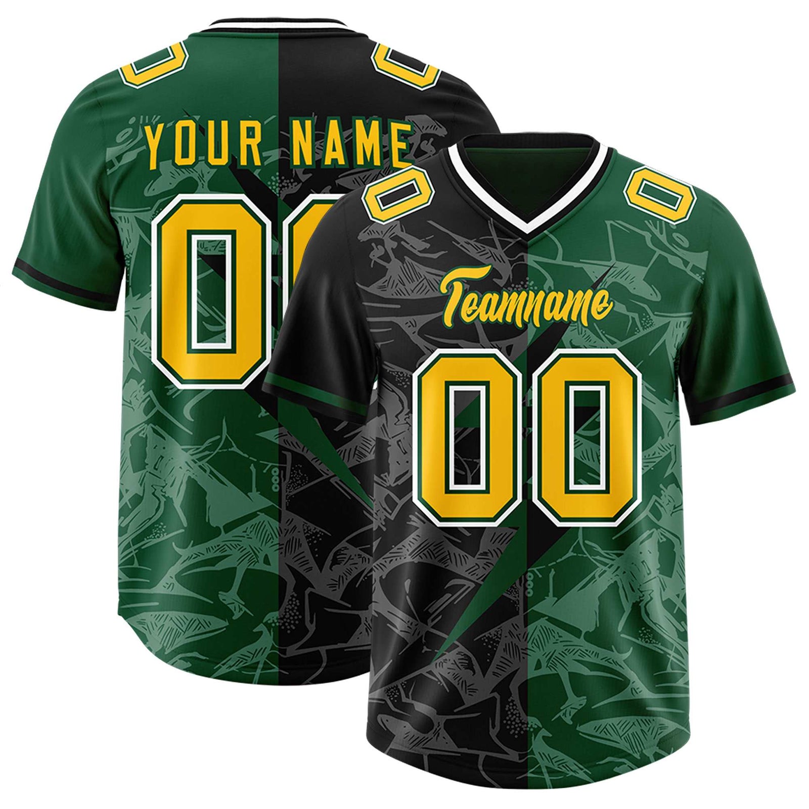 Custom Black Green Split Personalized Lightning Pattern Football Jersey