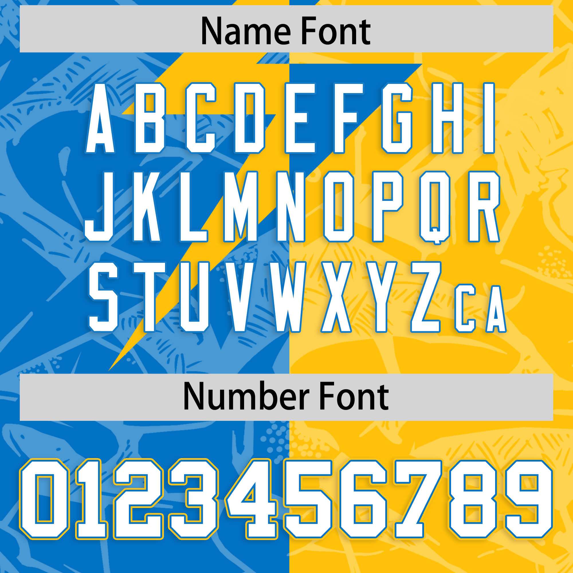 Custom Panther Blue Yellow Split Personalized Lightning Pattern Football Jersey