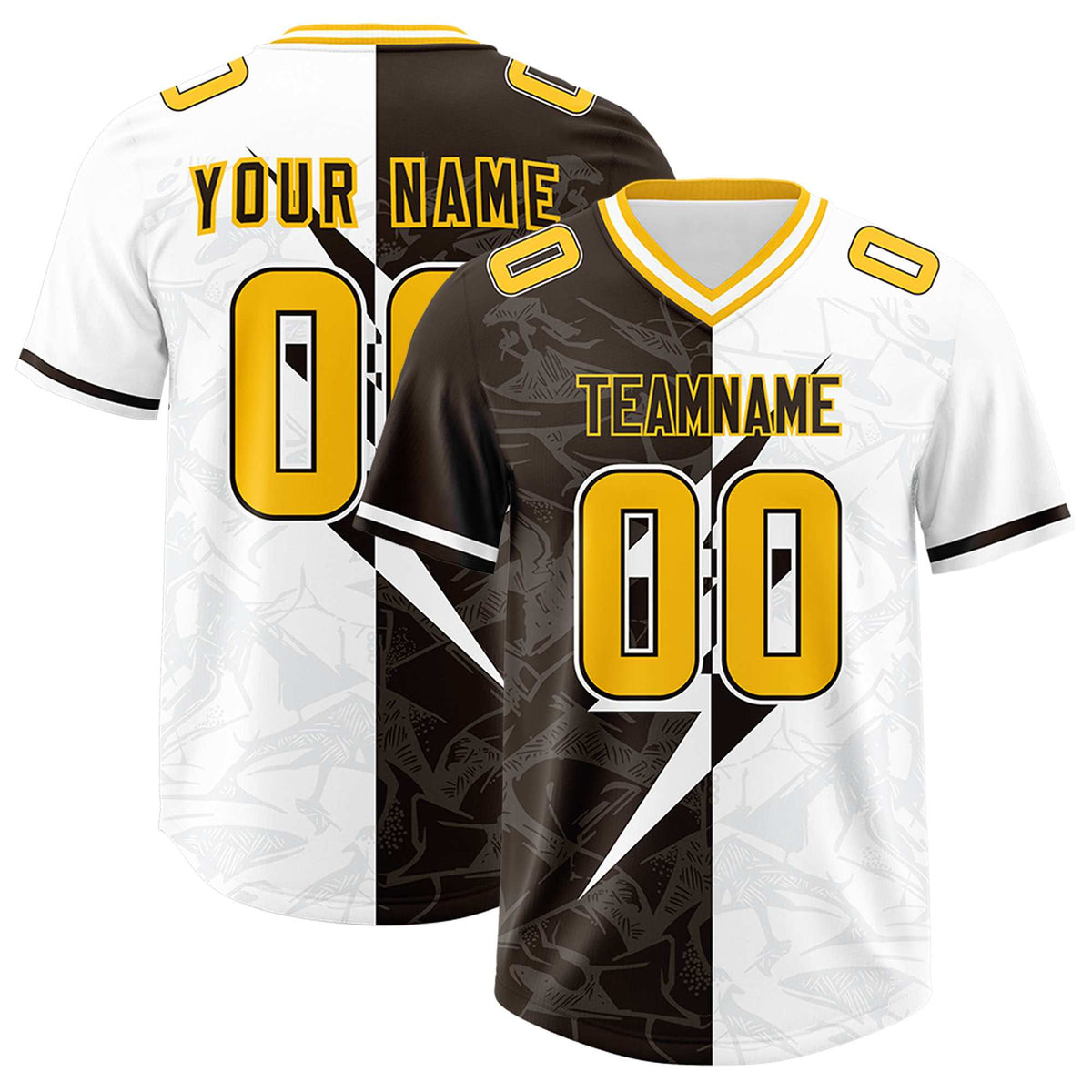 Custom Brown White Split Personalized Lightning Pattern Football Jersey
