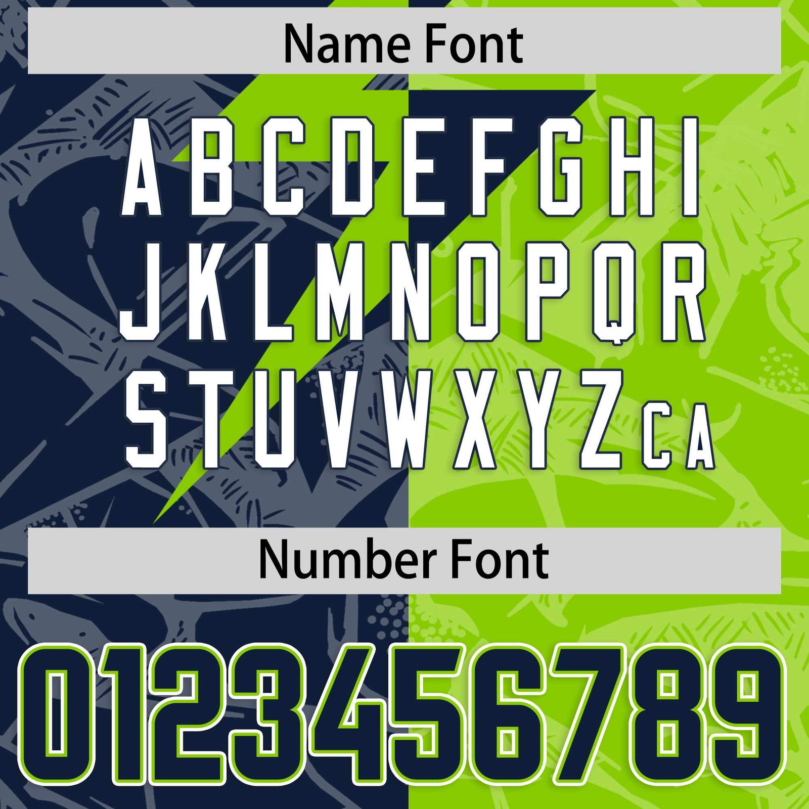 Custom Neon Green Navy Split Personalized Lightning Pattern Football Jersey