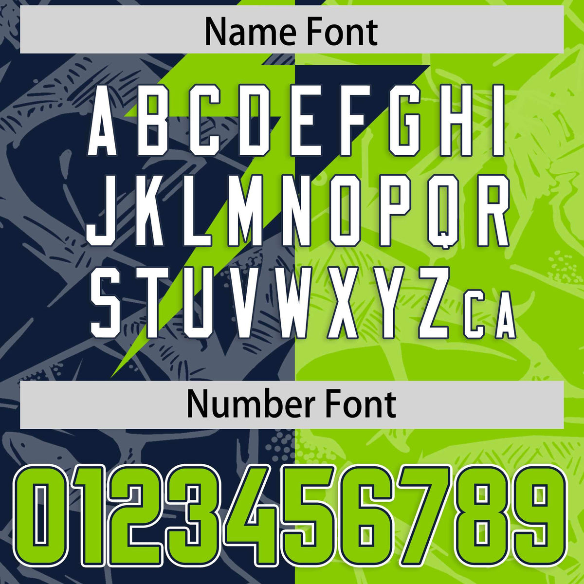 Custom Neon Green Navy Split Personalized Lightning Pattern Football Jersey