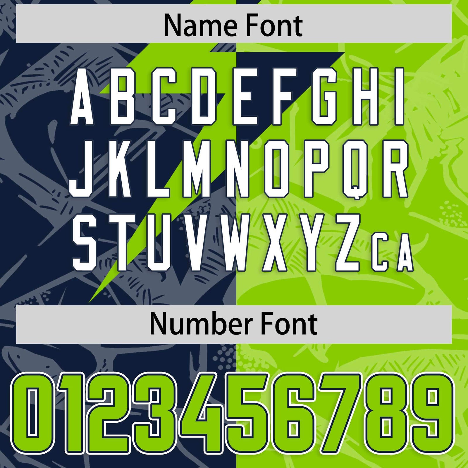 Custom Neon Green Navy Split Personalized Lightning Pattern Football Jersey