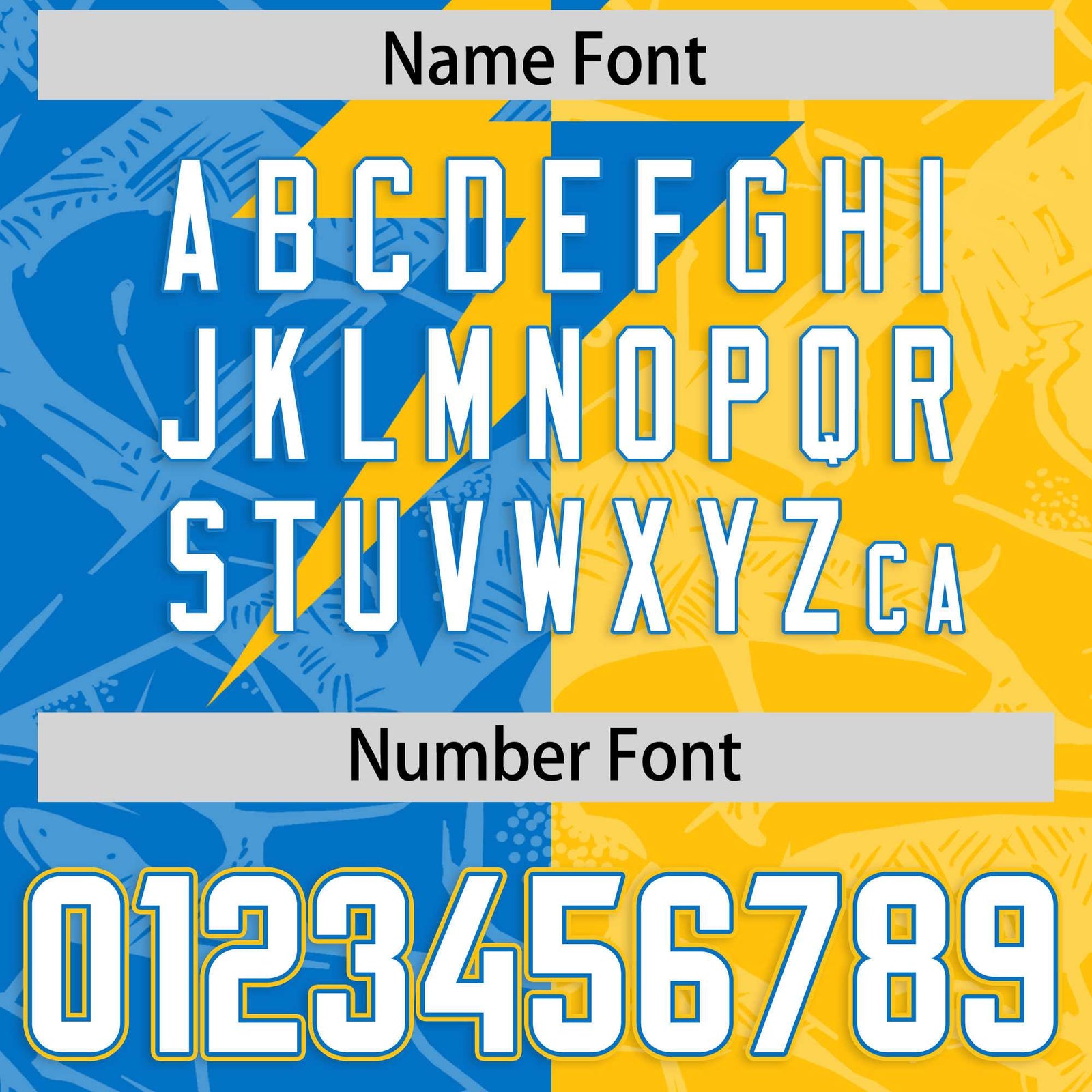 Custom Panther Blue Yellow Split Personalized Lightning Pattern Football Jersey