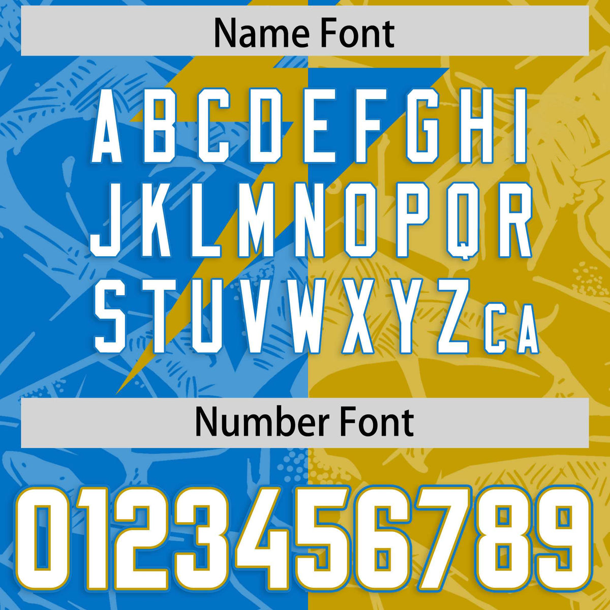 Custom Panther Blue Old Gold Split Personalized Lightning Pattern Football Jersey