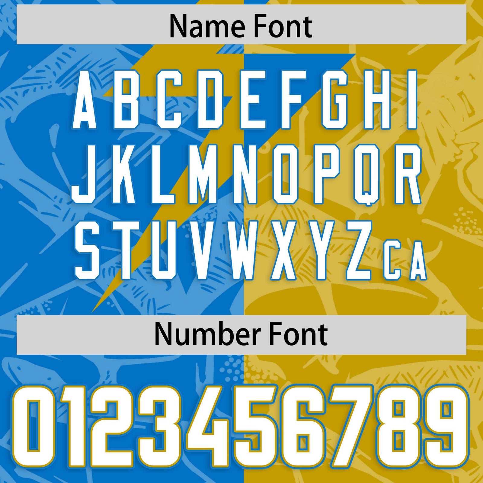 Custom Panther Blue Old Gold Split Personalized Lightning Pattern Football Jersey