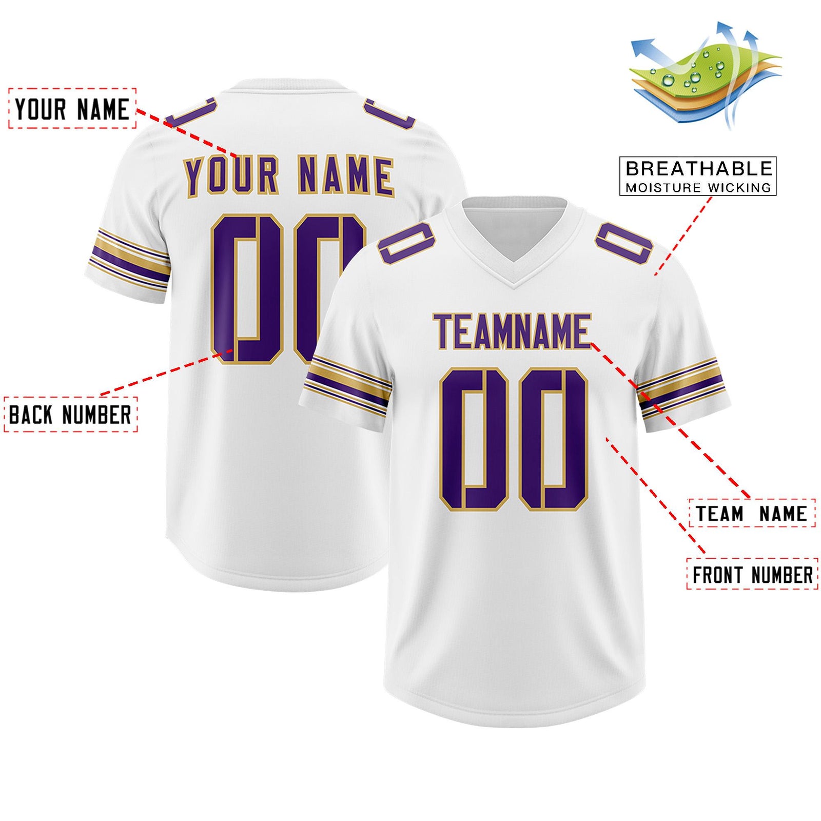 Custom White Purple Retro Personalized Sleeve Line Authentic Football Jersey