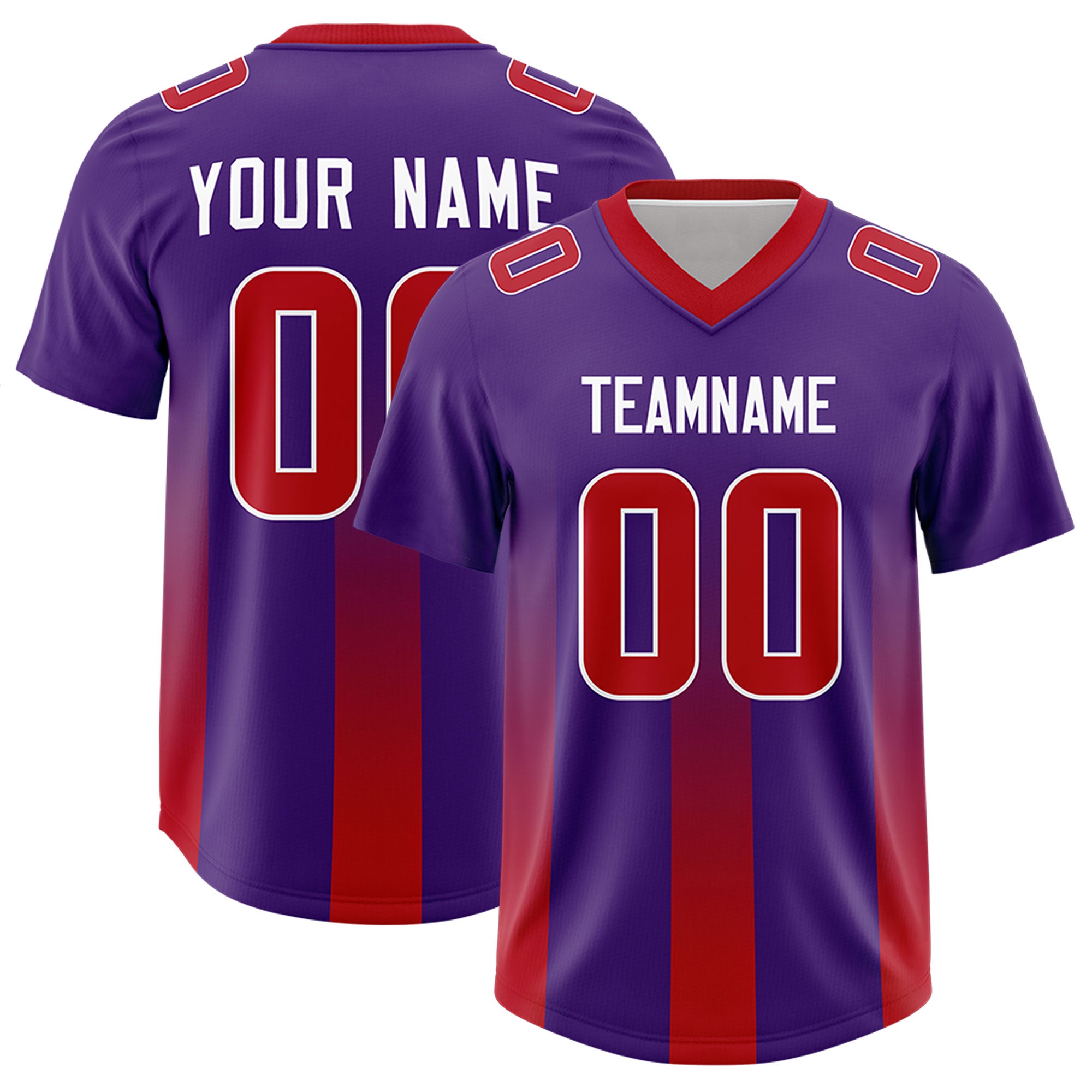 Custom Purple Red Vertical Width Stripe Gradient Fashion Personalized Team Football Jersey