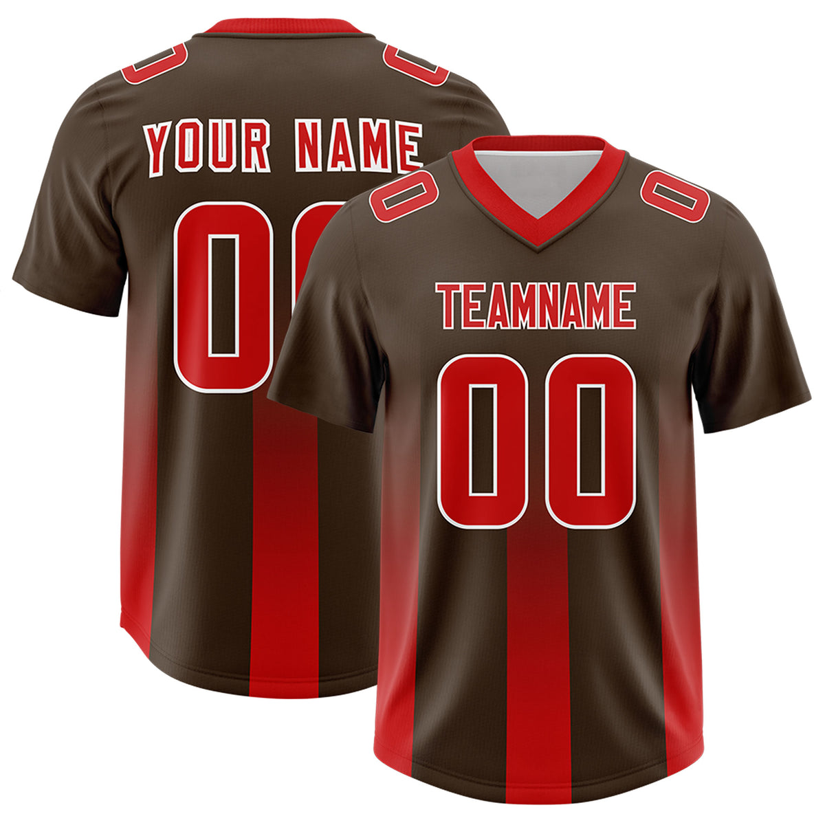 Custom Brown Red Vertical Width Stripe Gradient Fashion Personalized Team Football Jersey