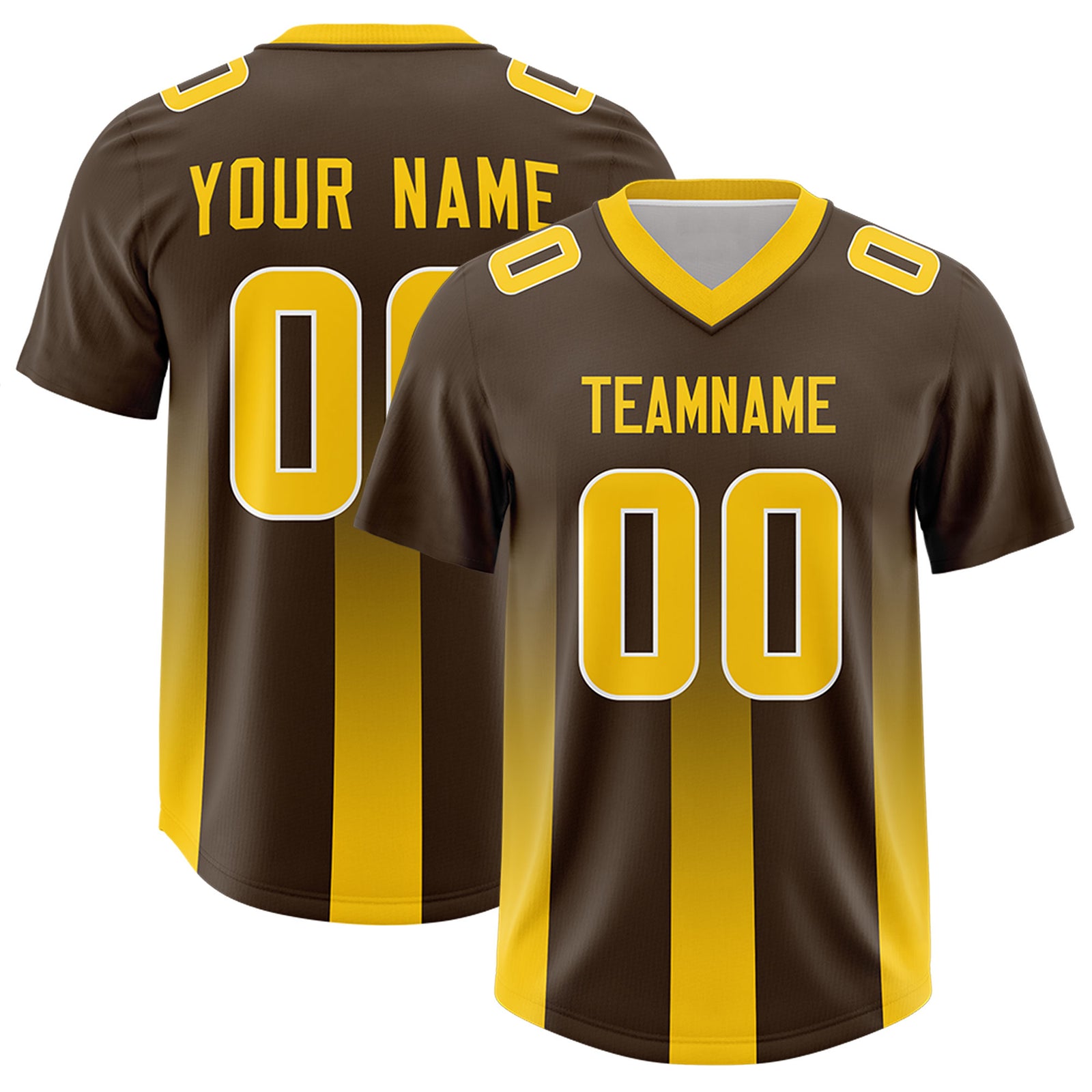 Custom Brown Yellow Vertical Width Stripe Gradient Fashion Personalized Team Football Jersey