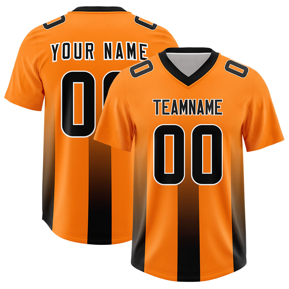 Custom Orange Black Vertical Width Stripe Gradient Fashion Personalized Team Football Jersey