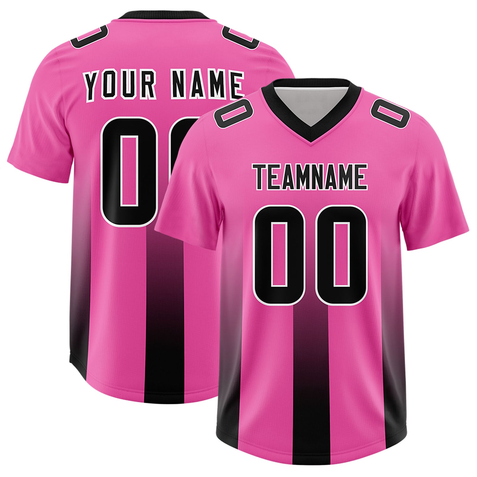 Custom Pink Black Vertical Width Stripe Gradient Fashion Personalized Team Football Jersey