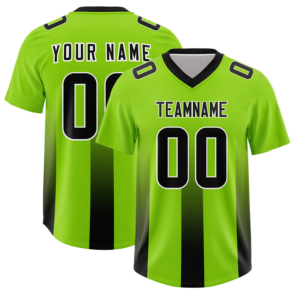 Custom Neon Green Black Vertical Width Stripe Gradient Fashion Personalized Team Football Jersey