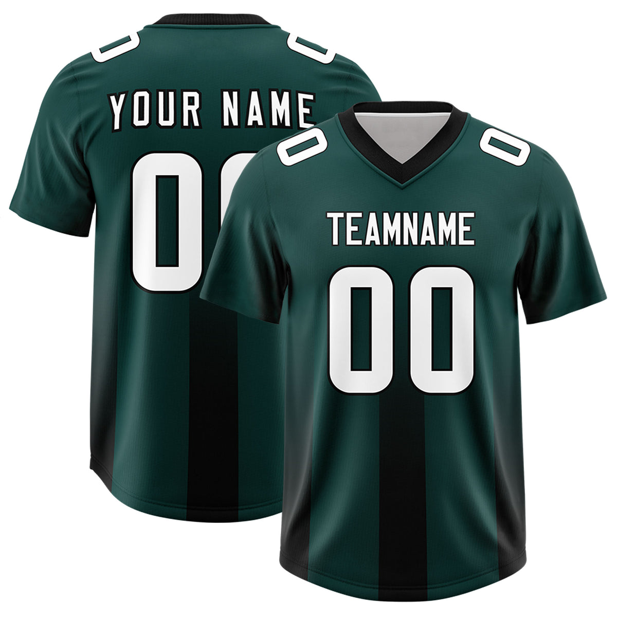 Custom Midnight Green Black Vertical Width Stripe Gradient Fashion Personalized Team Football Jersey