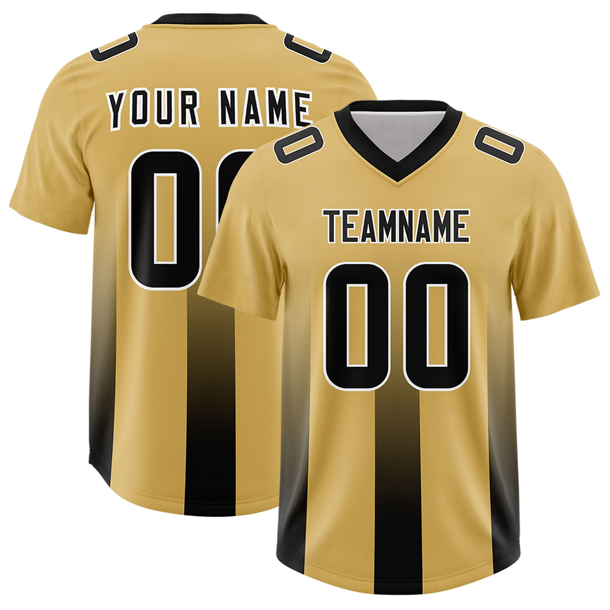 Custom Khaki Black Vertical Width Stripe Gradient Fashion Personalized Team Football Jersey