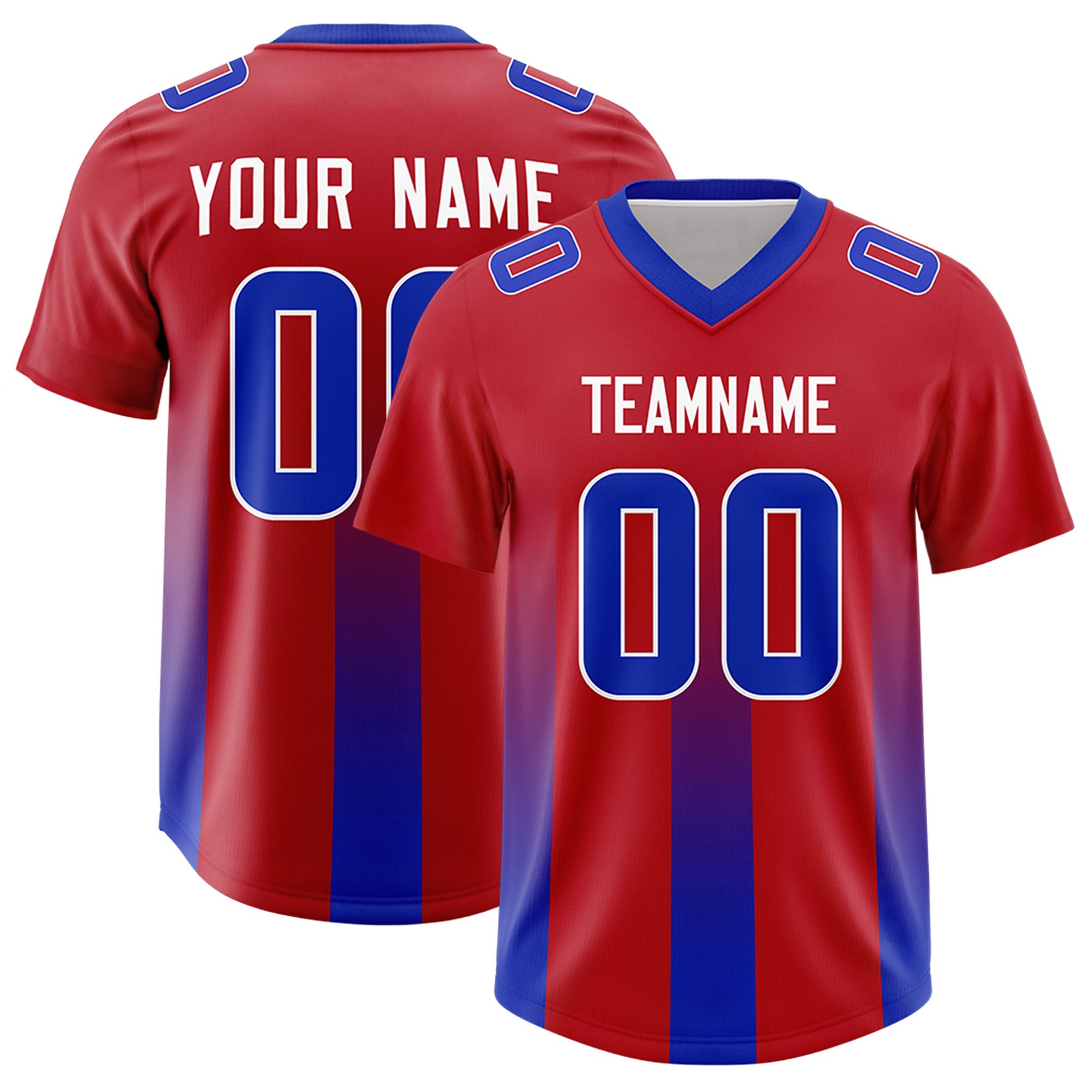 Custom Red Royal Vertical Width Stripe Gradient Fashion Personalized Team Football Jersey