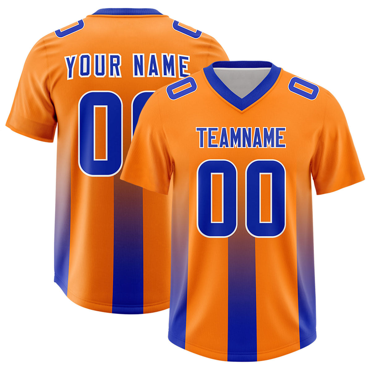 Custom Orange Royal Vertical Width Stripe Gradient Fashion Personalized Team Football Jersey