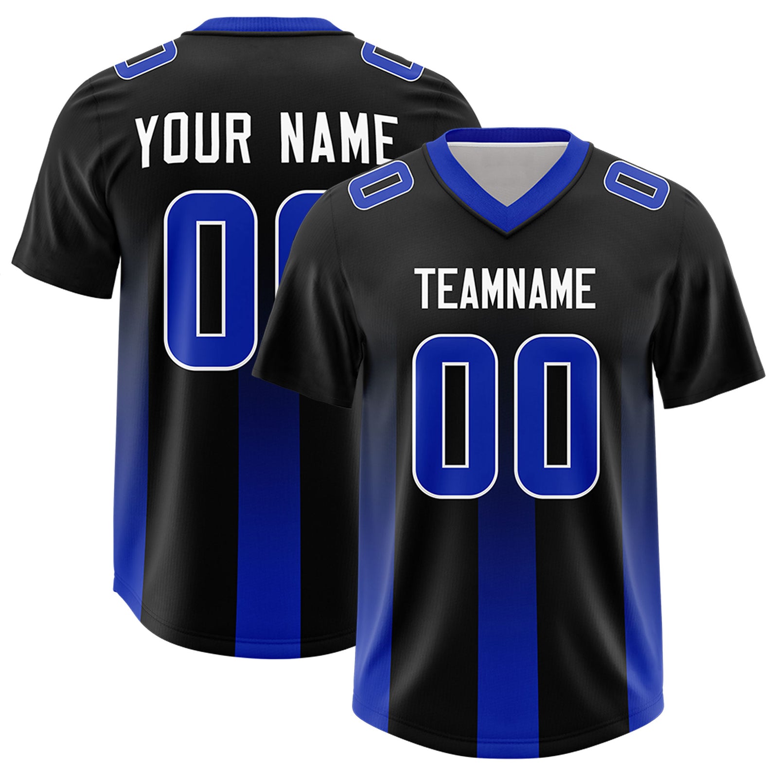Custom Black Royal Vertical Width Stripe Gradient Fashion Personalized Team Football Jersey